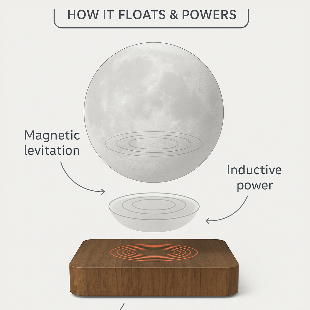 Diagram showing AerLune magnetic levitation and inductive power