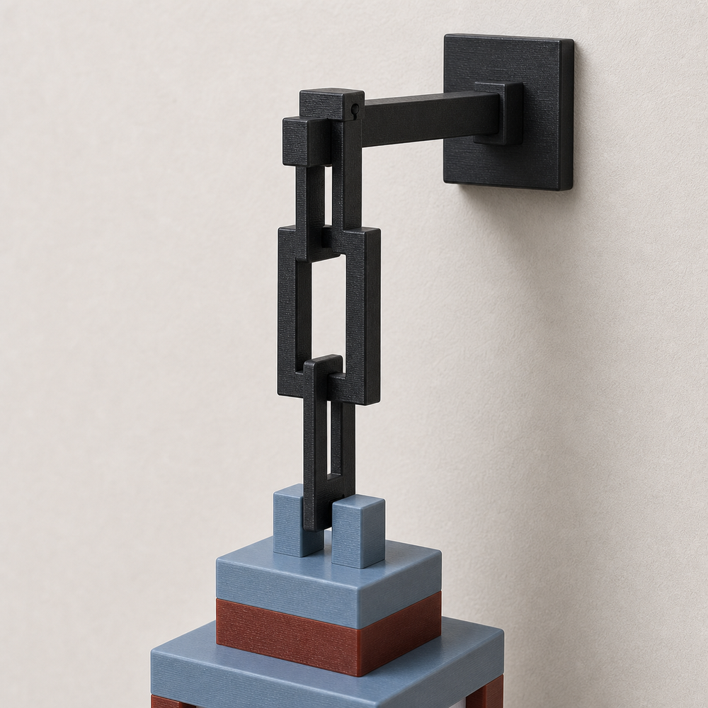 Close-up of the Pixo wall mount, arm and hanging links