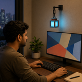 Pixo mood light adding ambient light to a creative desk setup