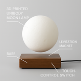 Labeled view of the AerLune moon lamp, base and touch control