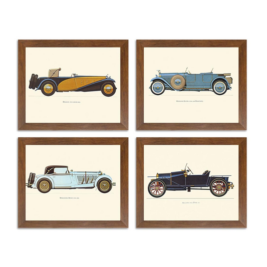 MotorMuse™ Vintage Car Framed Art Set (4)