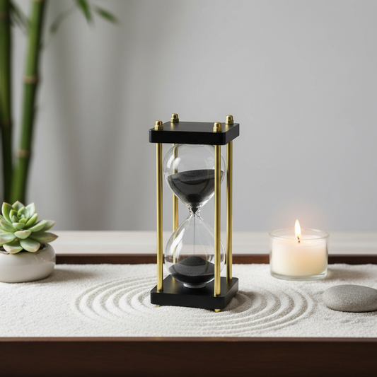 TimelessFlow™ Brass & Glass Hourglass Showpiece