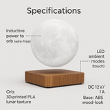 AerLune moon lamp specifications and inductive power diagram