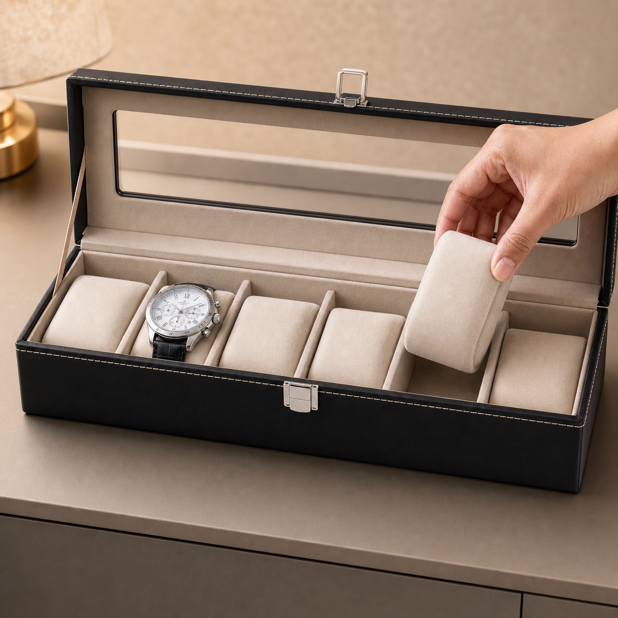Watches being placed on the removable ARX6 cushions