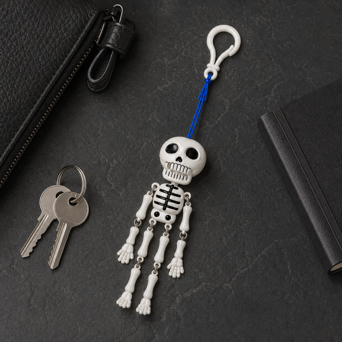 Close view of Mr. Bones with a set of keys