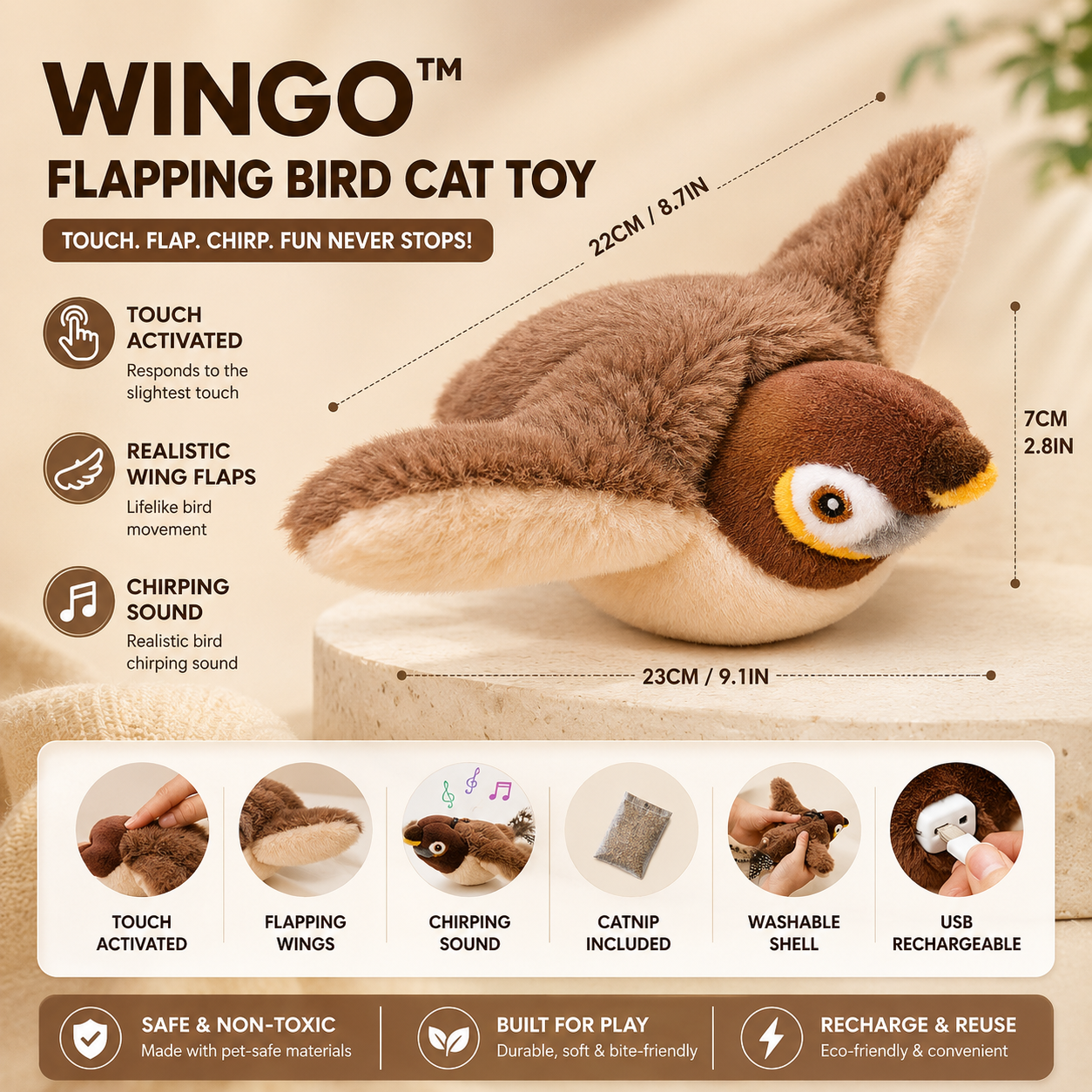 WINGO™ | Flapping Bird Cat Toy