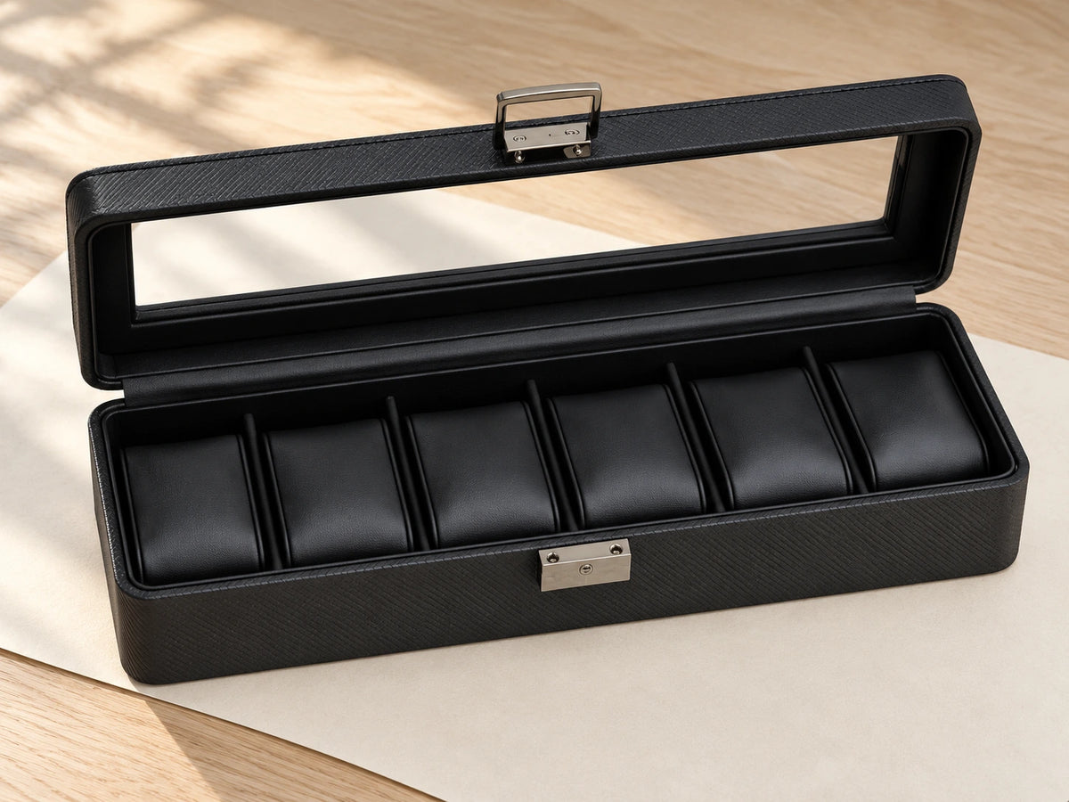 ARX6 open empty case showing six black cushions in one row