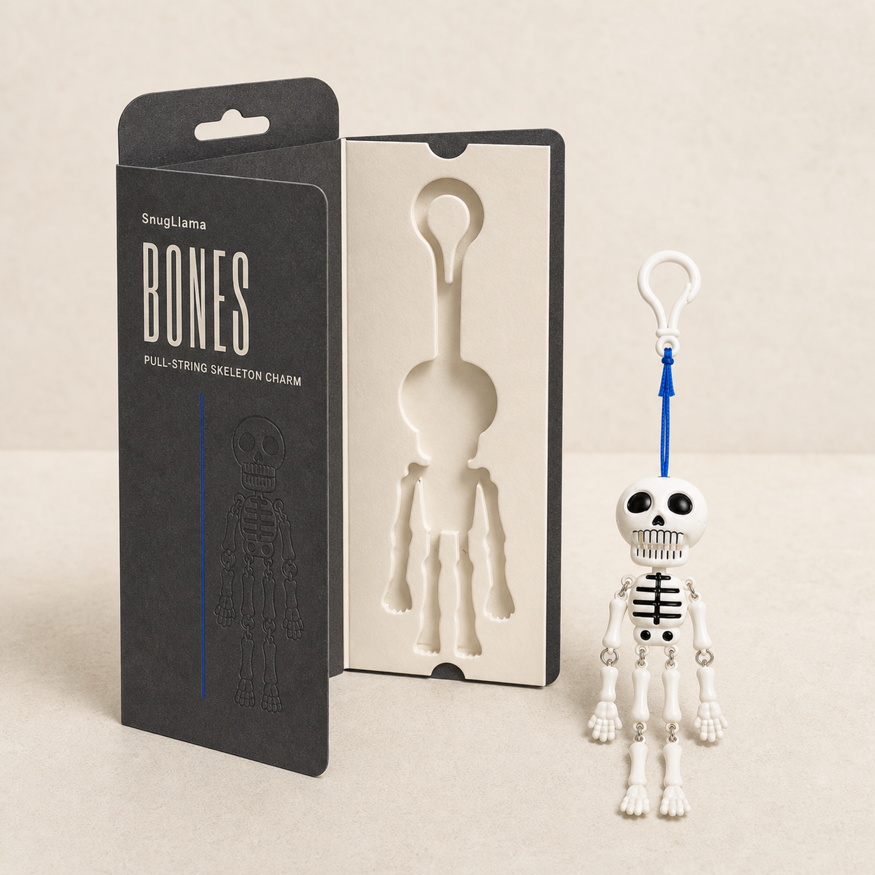 Mr. Bones pull-cord skeleton keychain with Flanq gift box