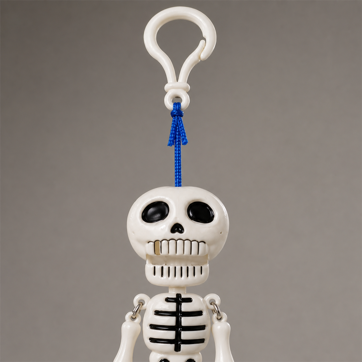 Close-up of the pull cord and moving jaw on Mr. Bones